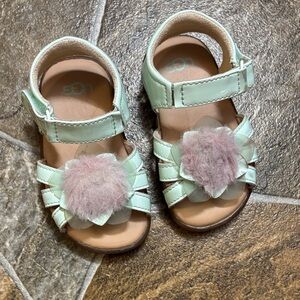 UGG Light Green Kids Sandals with Pink Floral Accent